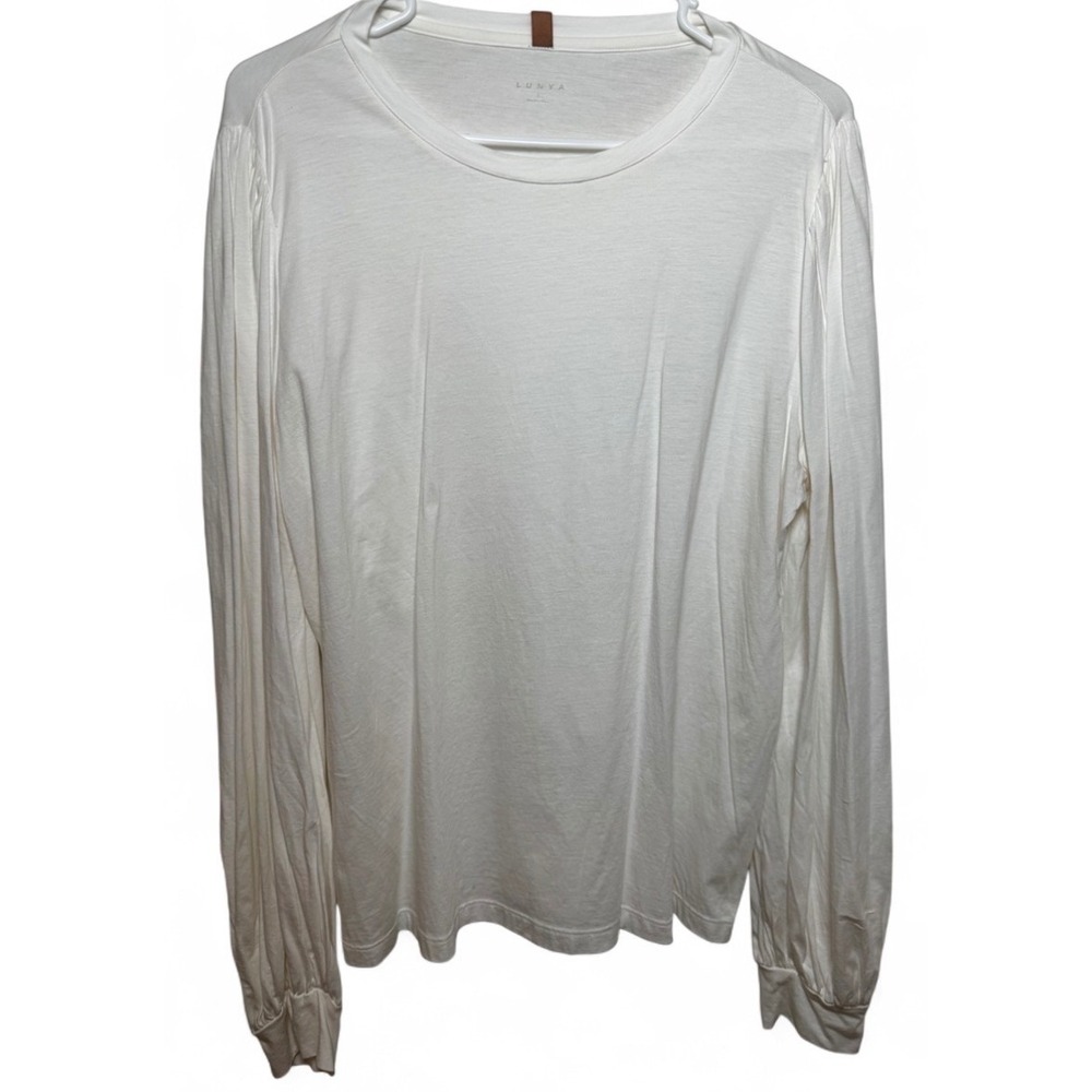 ‼️SALE‼️ Lunya White Organic Pima Cotton Puff Sleeve Long Sleeve Top Large